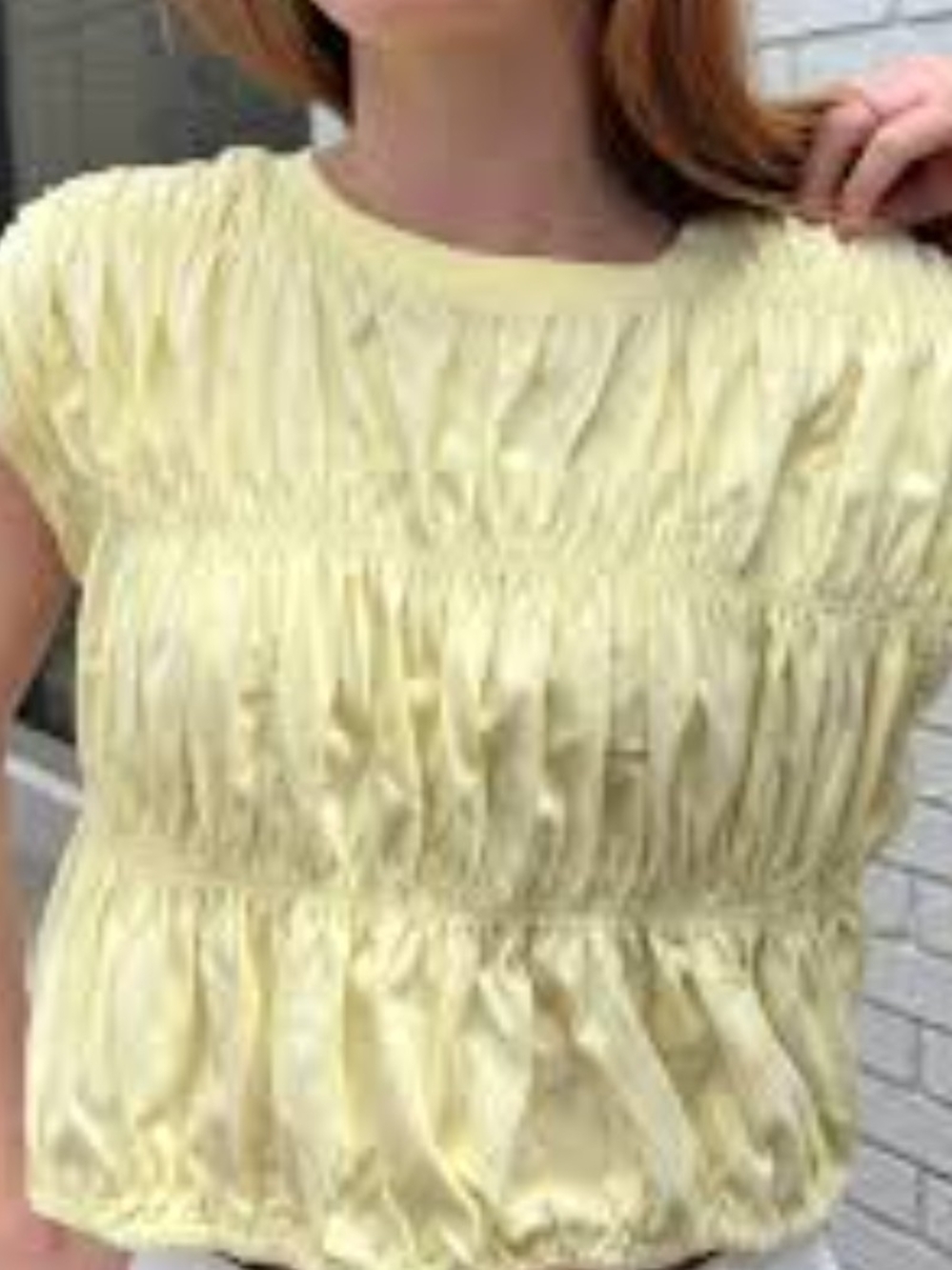 Maeve (Anthropologie) Pale Yellow Ruched Neck Tee